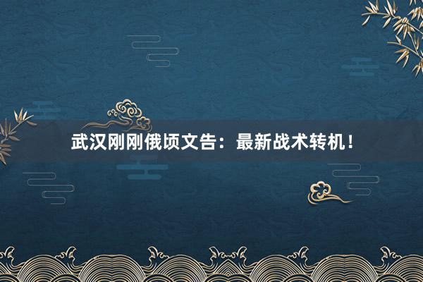 武汉刚刚俄顷文告：最新战术转机！